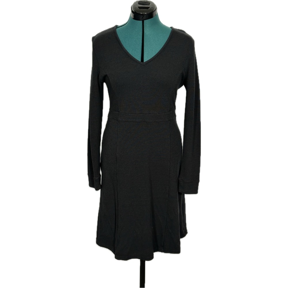 Toad&Co Tomboy Dress Long Sleeve V-Neck Pocket Medium Black Sustainable Casual